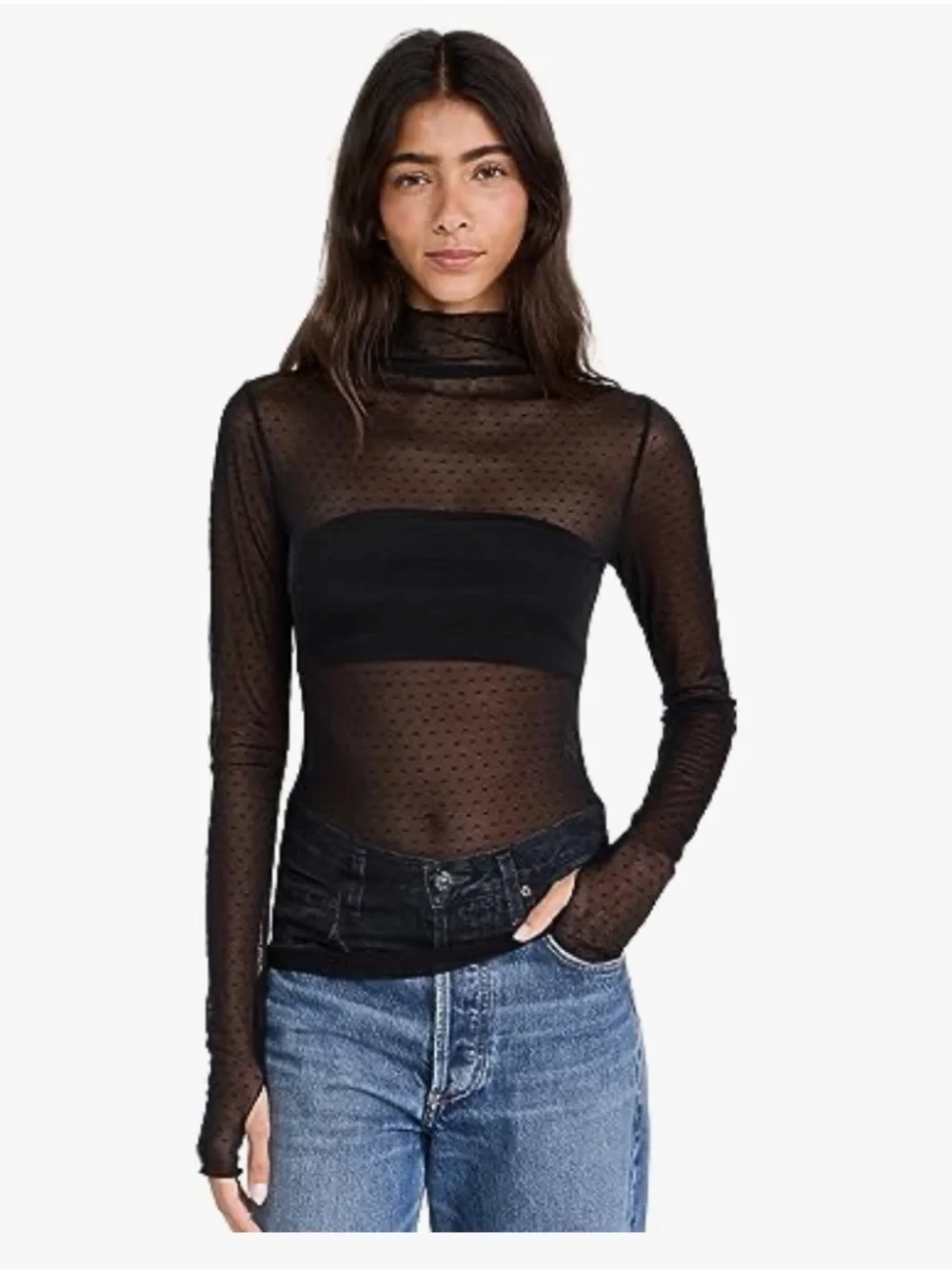 Free People On the Dot Black sheer layering top